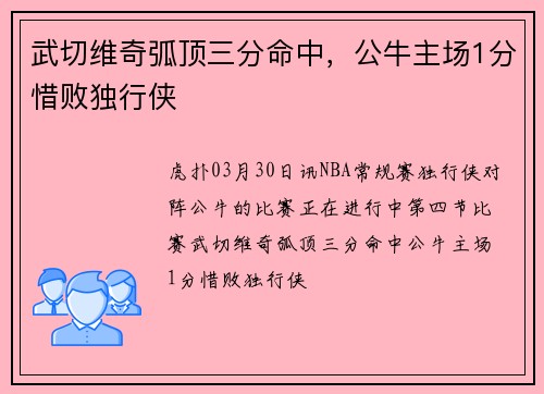 武切维奇弧顶三分命中，公牛主场1分惜败独行侠