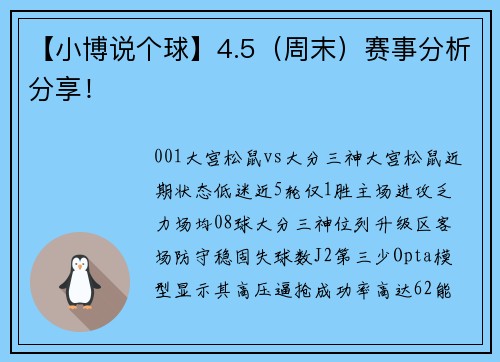 【小博说个球】4.5（周末）赛事分析分享！