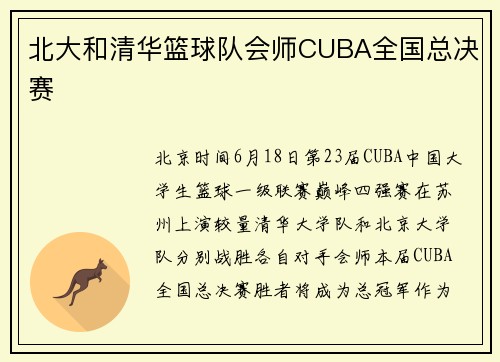 北大和清华篮球队会师CUBA全国总决赛